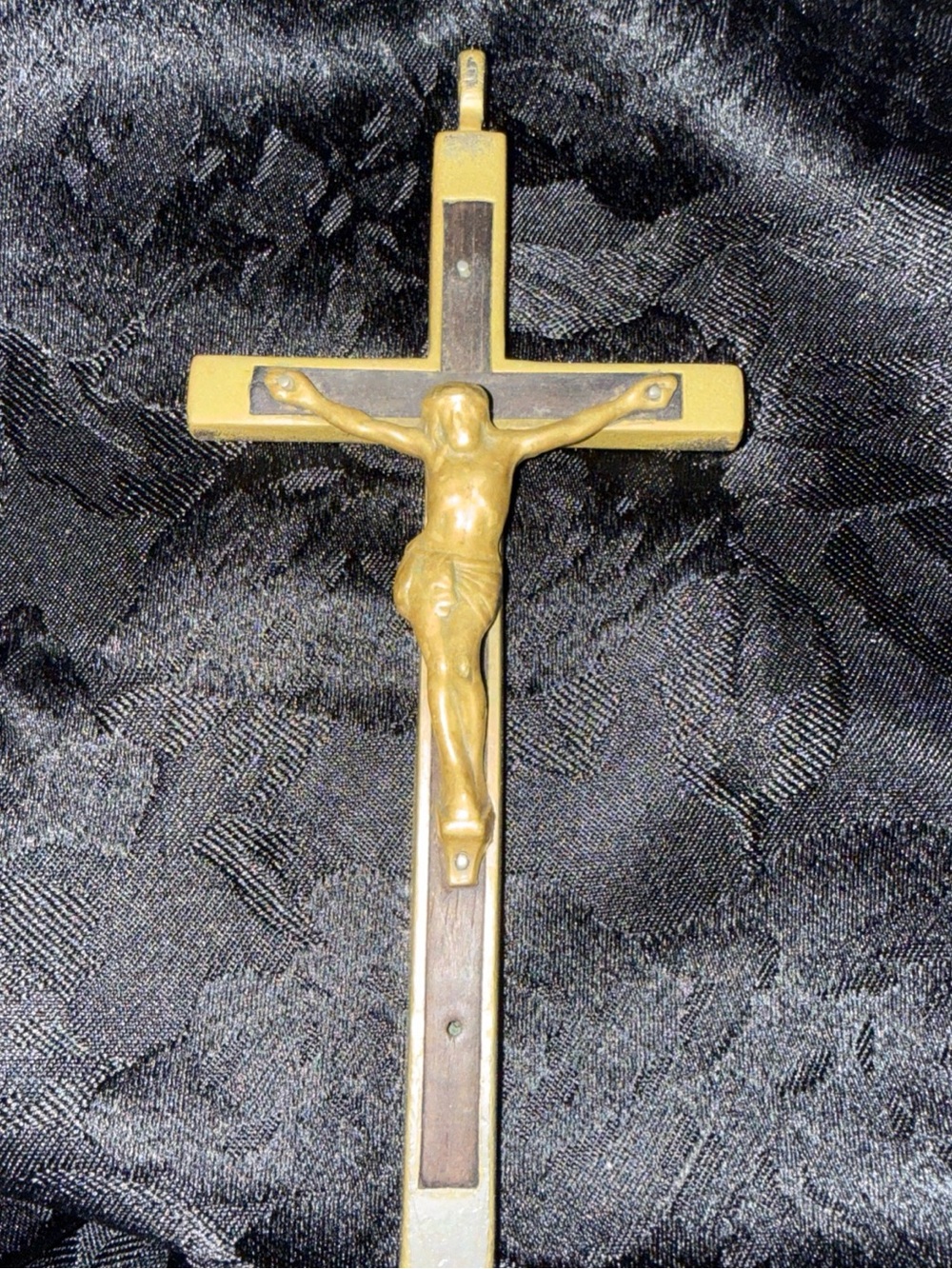 Wall cross Antique German Brass and Wood Crucifix 6”